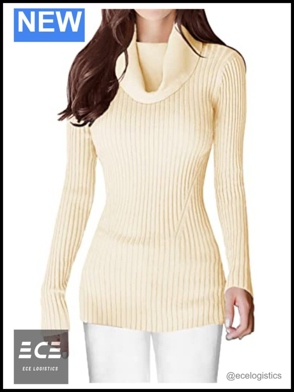 Women's Cowl Neck Ribbed Knit Long Sleeve Slim Fit Bodycon Sweater Pullover
